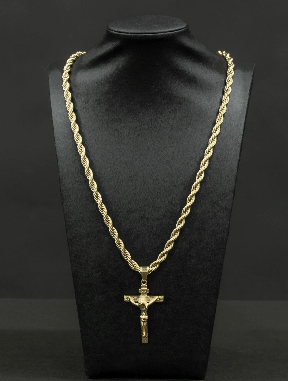 Gold Filled Crucifix Pendant On A 6mm Rope Chain