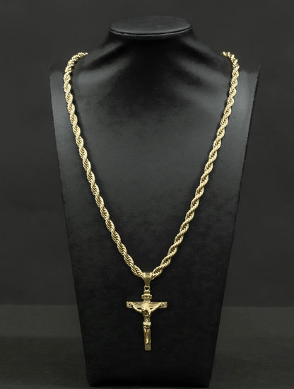 Gold Filled Crucifix Pendant On A 6mm Rope Chain
