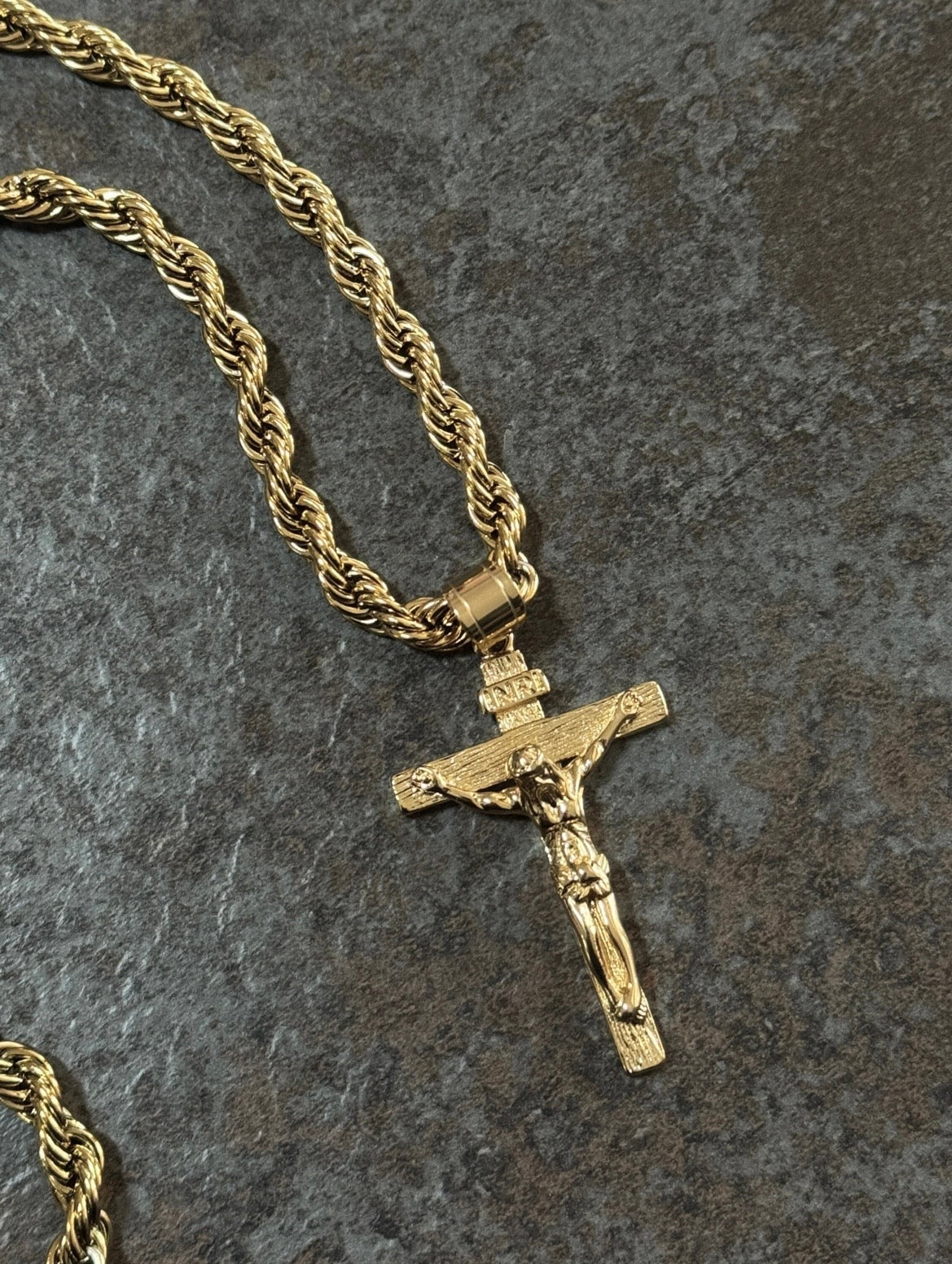 Gold Filled Crucifix Pendant On A 6mm Rope Chain